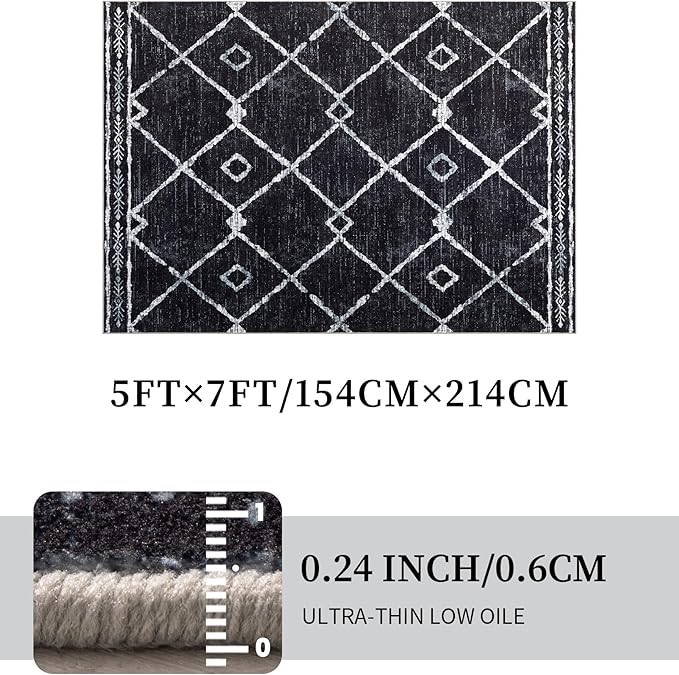 YIHOUSE Moroccan Area Rugs for Living Room 5x7, Black and White Aztec Rug, Western Geometric Soft Low-Pile Washable Rugs for Bedroom, Dining Room