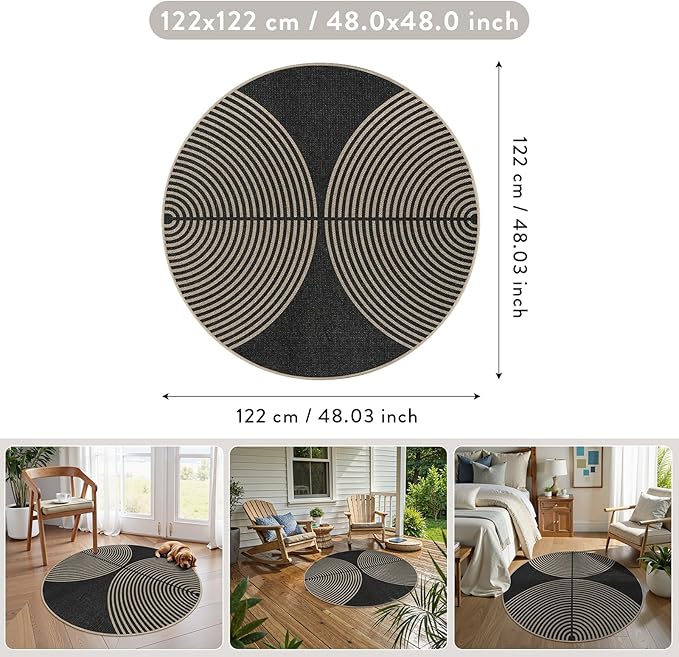 Lahome Enfys Modern Rainbow Round Rug 4ft, Circular Indoor Outdoor Kitchen Rug Washable Farmhouse Carpet, Contemporary Non Slip Round Door Mat for Bedroom Front Porch