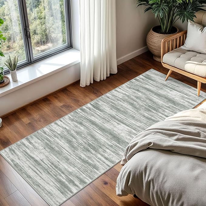 KOZYFLY Kitchen Runner Rug for Hallway Non-Slip Modern Abstract Runner Rug 2x5 Grey Green, Washable Carpet Runner Laundry Room Mat with Soft Low Pile for Entryway Bathroom Bedroom Kitchen