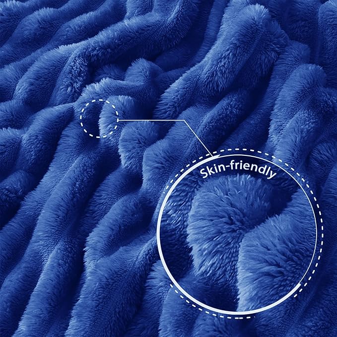 Exclusivo Mezcla Twin Size Flannel Fleece Blanket, Super Soft Striped Jacquard Bed Blanket, Lightweight Fuzzy Cozy for All Seasons, 60x80 Inches, Cobalt Blue