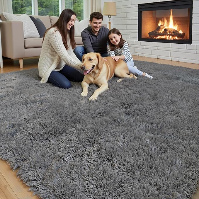 Rugs for Living Room 6x9, Alfombras para Salas Shag Large Plush Soft Area Rug, Shaggy Carpets for Bedroom, Kids Boys Girls Home Decor Aesthetic (Dark Grey, 6 x 9 Feet)