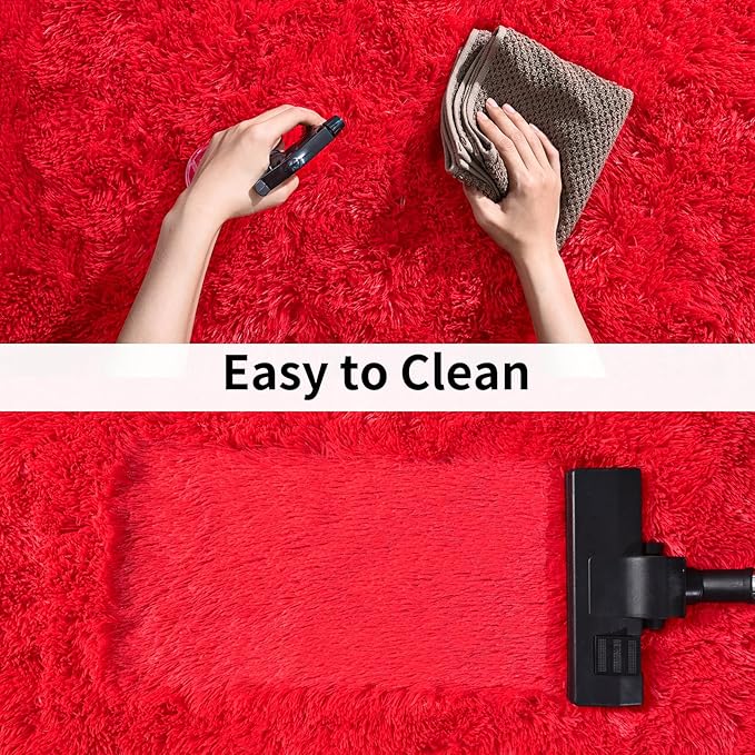 Soft Runner Rugs for Bedroom Hallways, 2x6 Red Fluffy Shag Throw Area Rug Non Slip for Bedside Dorm, Long Shaggy Furry Carpet for Nursery Living Room