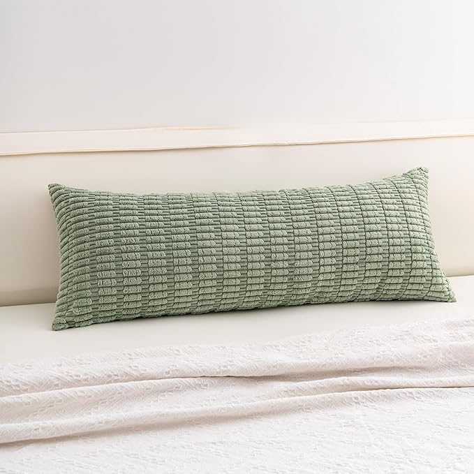 Corduroy Decorative Throw Pillow Covers 14x36 Inch Soft Striped Pillow Covers Modern Farmhouse Home Decor for Sofa Living Room Couch Bed（Sage Green）
