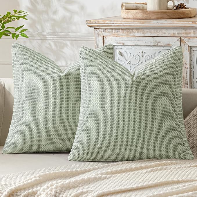 MIULEE Pack of 2 Couch Throw Pillow Covers 20x20 Inch Light Green Modern Boho Accent Decorative Pillow Covers Soft Chenille Farmhouse Cushion Covers for Home Decor Bed Sofa Living Room