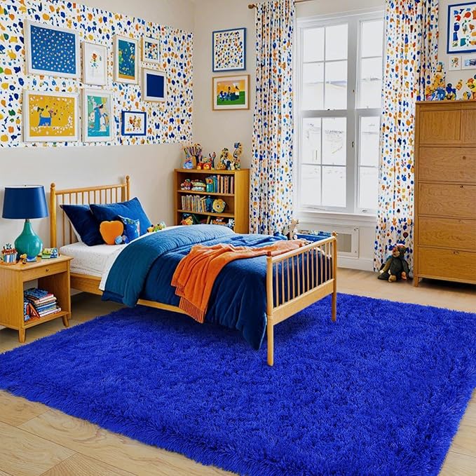 Pionblank Large Rug for Living Room 6x9 Feet, Modern Soft Shag Area Rug, Plush Fuzzy Carpet for Bedroom Girls Boys Room Home Nursery Teens Dorm Decor, Royal Blue