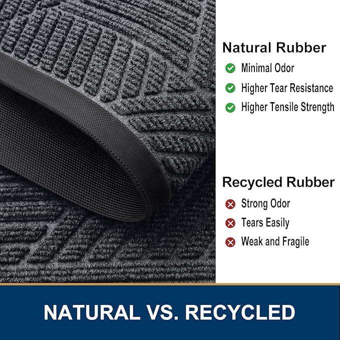 Smiry Front Door Mat Outside Entrance, Heavy Duty Sturdy Natural Rubber Doormat, Trap Dirt and Moisture, Easy Clean Low Profile Welcome Floor Mats for Indoor Outdoor Entry, 35X23 Inch, Silver Grey