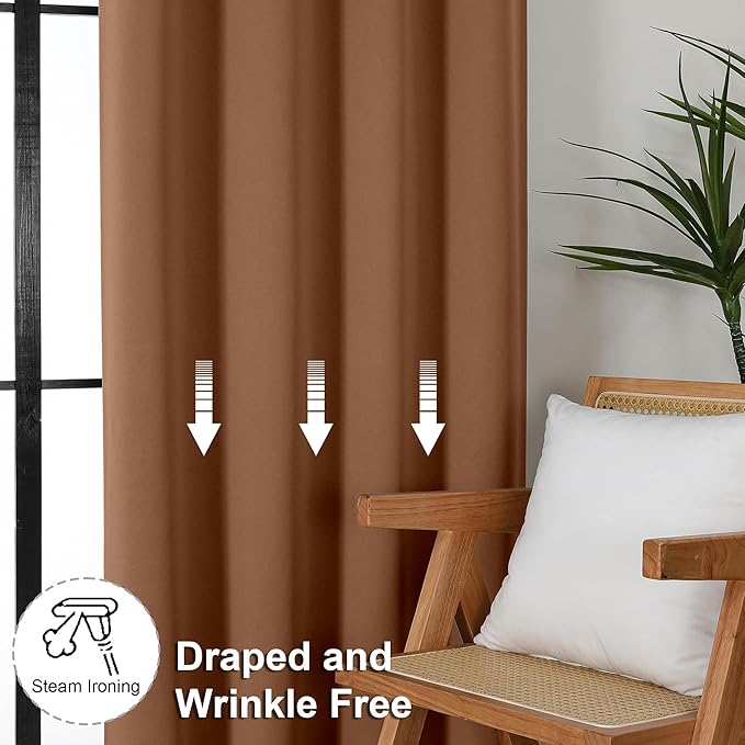 Simplebrand Ava Sun Baked Blackout Curtains for Bedroom 90 Inches Long 2 Panels Set, Solid Privacy Energy Saving Living Room Window Treatment Curtains Blackout Drapes, W50 x L90 Inch, Sun Baked