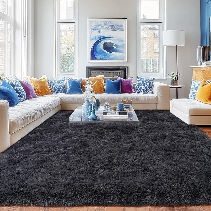 Rugs for Bedroom 4x6, Soft Shaggy Modern Shag Area Rug for Living Room, Upgrade Non-Slip Plush Fluffy Carpet for Kids Boys Girls Room Home Decor Aesthetic, Charcoal Gray