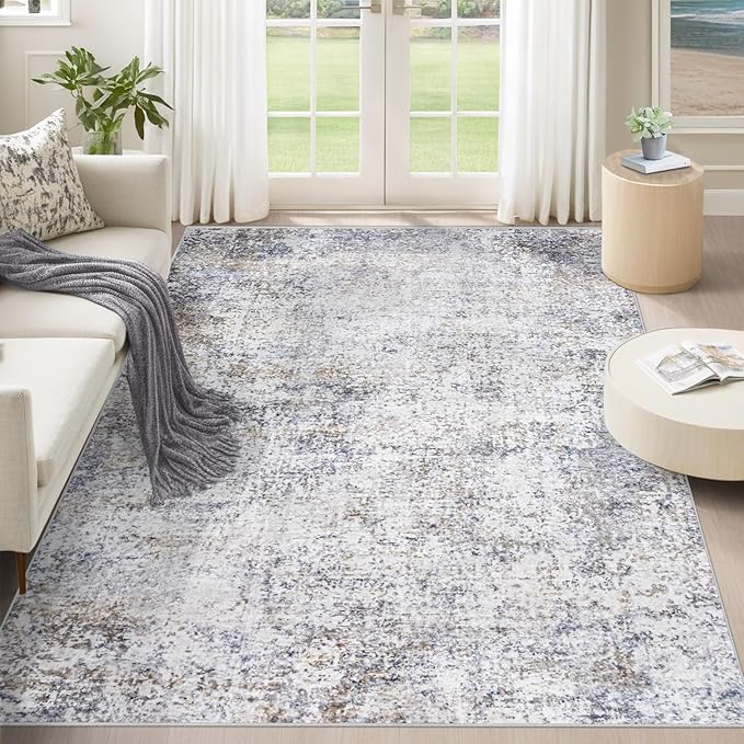 XLUEZ 5x7 Area Rugs for Living Room, Washable Modern Abstract Large Area Rug Neutral Soft Non Slip Kids Rug Stain Resistant Indoor Carpet for Bedroom Nursery Dining Room Playroom(Bluegrey, 5'x7')