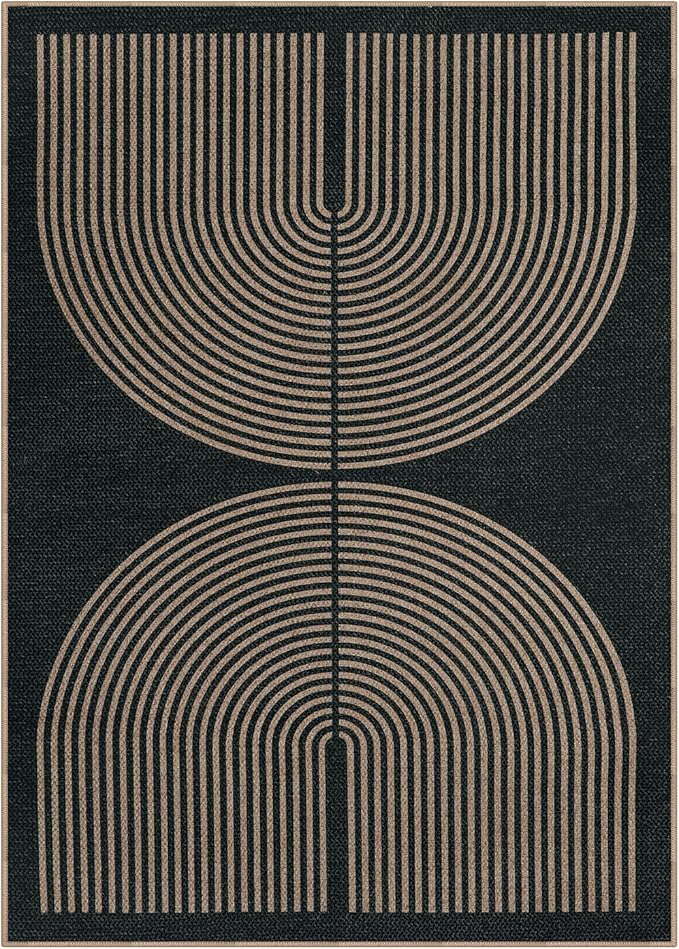 Lahome Modern Rainbow Easy Jute Carpet, Washable 5x7 Area Rugs for Living Room Patio Black Farmhouse Indoor Outdoor Rugs, Contemporary Natural Non Slip Floor Carpet for Office RV Backyard
