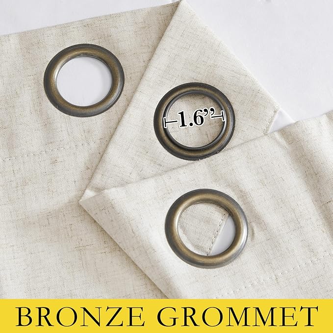NICETOWN Natural Thick Linen Blend 100% Blackout Curtains 70" Long 2 Panels Set for Bedroom, 34" Wide, Rustic Grommet Thermal Insulated Flax Textured Full Blackout Window Draperies with White Liners
