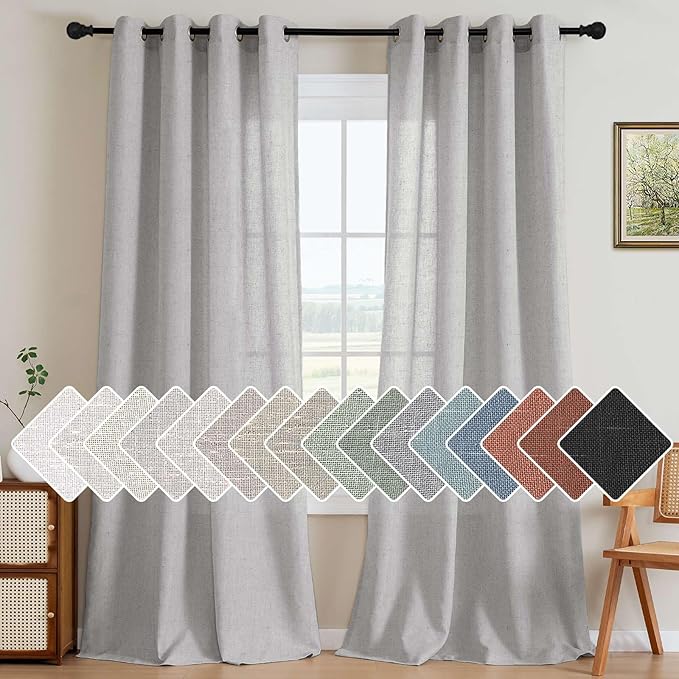 H.VERSAILTEX 2 Pack Ultra Luxurious Solid High Woven Linen Elegant Semi Sheer Curtains Nickel Grommet Breathable and Airy Drapes for Bedroom/Living Room - 52 by 96 Inch, Set 2 Panels, Dove