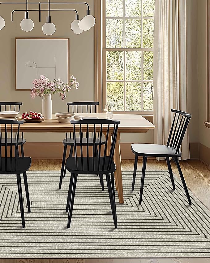 Latte&Fog 8x10 Area Rugs for Living Room, Large Beige Modern Abstract Washable Rug, Boho Non Slip Low Pile Carpet for Indoor Bedroom Dining Room, Office, Dorm, Classroom, Farmhouse and Kids Room