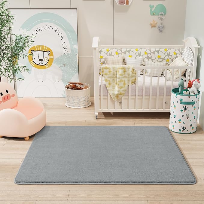 Amearea Modern Washable Runner Rugs, 2x4 Feet Grey Bedroom Runner Rug, Small Area Rugs for Bedroom Living Room, Non Slip Memory Foam Rug for Hallway Entryway Kids Boys Girls Room Laundry Room