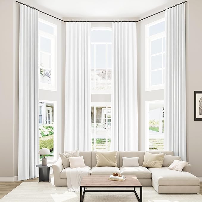 Guken White 100% Blackout Linen Curtains 52 Inch Wide by 130 Inch for Living Room Bedroom Back Tab/Rod Pocket Thermal Insulated Black Out Linen 2 Drapes Room Darkening Window Curtains,52x130