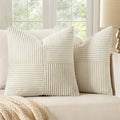 MIULEE Beige Decorative Throw Pillow Covers 22x22 Inch for Couch Bed Sofa Pack of 2 Boho Neutral Farmhouse Throw Pillows Soft Cross Corduroy Patchwork Textured Cushion Cases