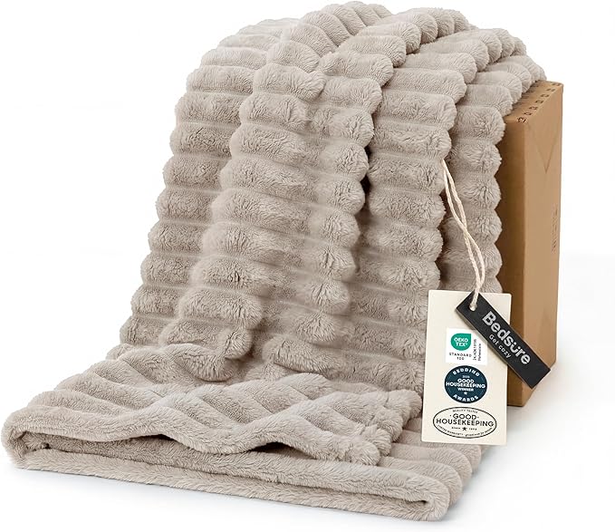 Bedsure GentleSoft Twin Blanket for Couch - Cozy Soft Blankets for Women, Cute Small Fleece Throws for Girls, Beige, 60x80 Inches