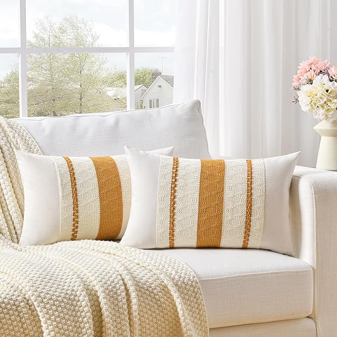 Fancy Homi Set of 1 Mustard Yellow Fall Lumbar Decorative Throw Pillow Cover 12x20 Inch for Couch Bed Sofa, Autumn Halloween Thanksgiving Home Decor, Soft Cotton Cushion Case, Women Teen Girls Gift