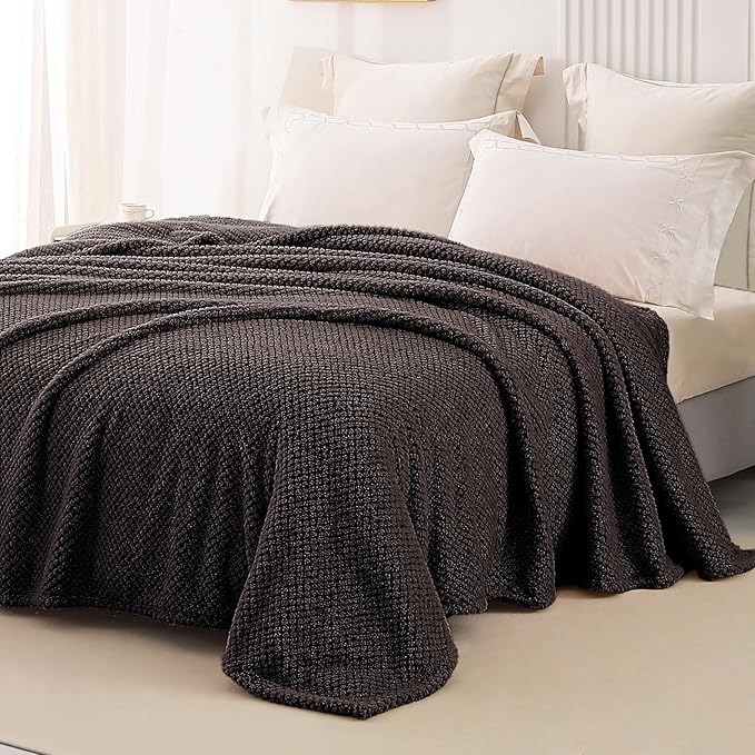 Whale Flotilla King Size Fuzzy Fleece Blanket, Fluffy Warm Soft Jacquard Bed Blankets for All Season, Lightweight and Cozy, 90x104 Inch, Coffee
