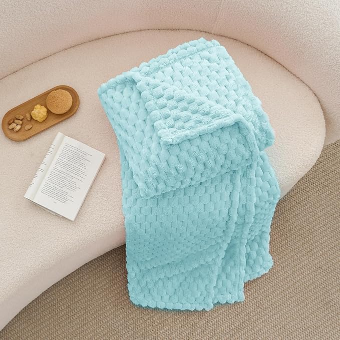 BEDELITE Fleece Blanket Twin for Bed Couch, 3D Jacquard Decorative Cloud Blue Throw Blanket, Soft and Cozy Warm Plush Fuzzy Blanket All Seasons Suitable, 60x80Inches