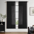 Vintage Black Linen Curtains for Living Room 72 Inches Long Light Filtering Semi Sheer Curtain Back Tab and Rod Pocket Privacy Luxury Gothic Vintage Decor Drapes for Bedroom Office 52x72, 2 Panels