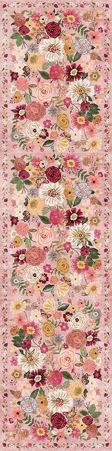 Rug for Hallways Kitchen Rug 3x7, Non Slip Washable Rugs with Rubber Backing Soft Floral Carpet Runner for Hallways, Kitchen, Laundry, Bedroom, Bathroom(3 x 7, Pink Garden)