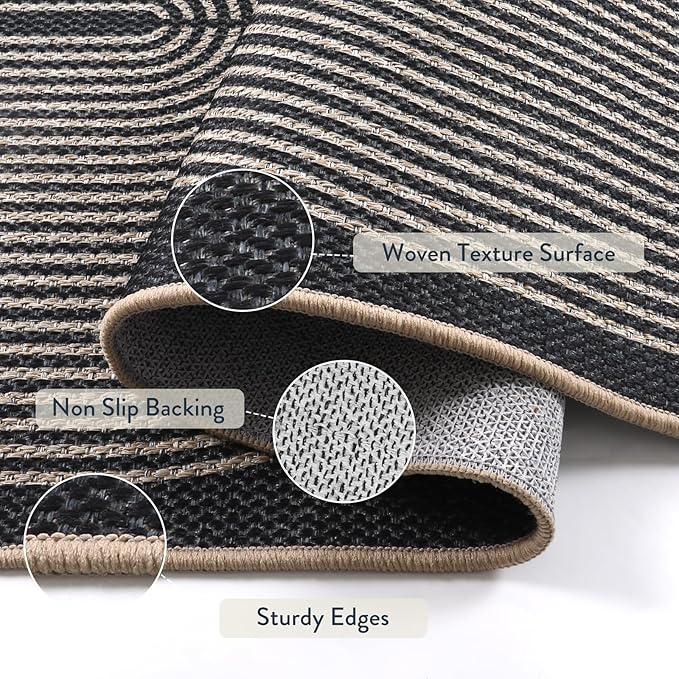 Lahome Enfys Rainbow Easy Jute Rug, 32"x48" Door Mat Black Indoor Outdoor Neutral Entryway Rug, Farmhouse Non Slip Non Shedding Lightweight Kitchen Mats for Floor Entrance