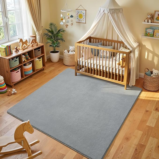 Amearea 6x6 Square Area Rugs for Bedroom Living Room, Modern Grey Thickened Memory Foam Rug, Fluffy Indoor Washable Rugs Non Slip Minimalist Carpet for Kids Boys Girls Dorm Nursery Room Decor