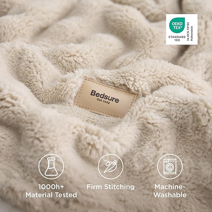 Bedsure 3D Fleece Bubble Blanket - GentleSoft Beige Queen Blanket for Bed Sofa Room Decor - Luxury Soft Cozy Gifts for Kids Girls, Lightweight, All Seasons, Beige, 90"×90"