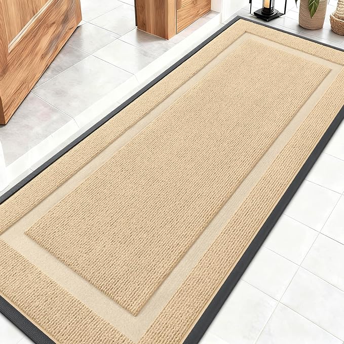 OLANLY Front Door Mat Indoor Outdoor Entrance, Waterproof All-Season, All-Weather Doormat, Sturdy Natural Rubber, Fade Resistant, Low Profile, Easy Clean Patio Porch Entryway Mat, 59x20, Beige