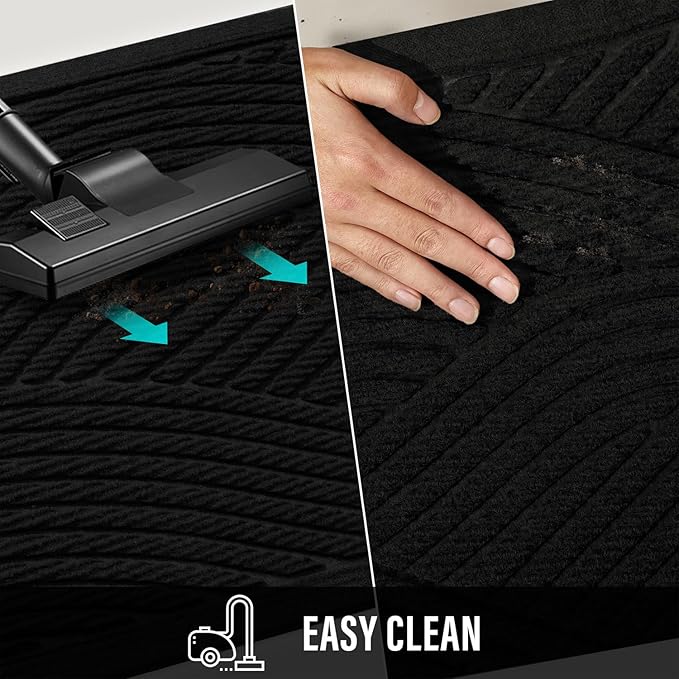 HIYARD Sturdy Front Door Mat, Absorbent Muddy Dirt Resist Welcome Door Mats Outdoor Indoor, Stain and Fade Resistant, Non-Slip Backing Entry Mat Low Profile Doormat for Entryway, 36×24, Black