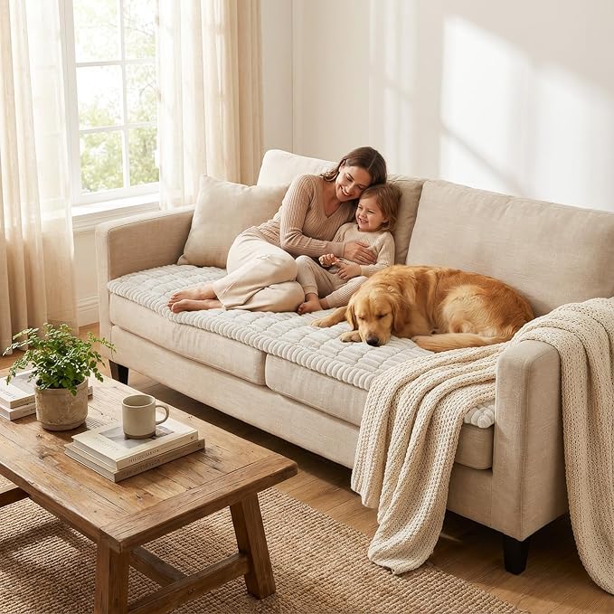Smiry Couch Cover for Dogs Washable, Non Slip Fuzzy Pet Couch Covers for 3 Cushion Sofa Pet Friendly, Thick Soft Sofa Slipcovers Cushion Protector (White, 27.6" x 47")