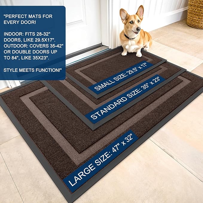 OLANLY Front Door Mat Indoor Outdoor Entrance, Waterproof All-Season, All-Weather Doormat, Sturdy Natural Rubber, Fade Resistant, Low Profile, Easy Clean Patio Porch Entryway Mat, 59x30, Dark Brown
