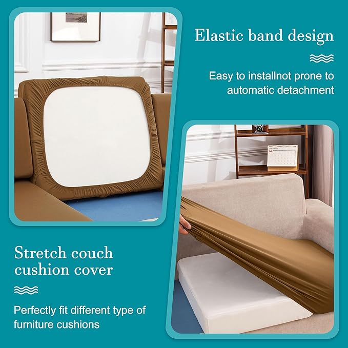 14Pcs Stretch Patio Cushion Covers,Outdoor Couch Covers Replacement,Outdoor Couch & Sofa Slipcovers,for Patio Furniture Cushion Covers,Washable Reusable Furniture Protector (Camel,Cover Only)