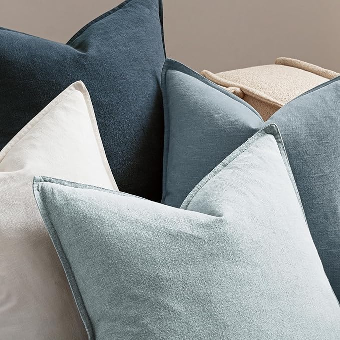 MIULEE Blue Pillow Covers Pack of 4 Decorative Natural Solid Throw Pillow Covers Soft Accent Boho Farmhouse Couch Pillowcases Modern Spring Home Decors for Living Room Bed Sofa 18x18 Inch
