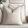 MIULEE Decorative Throw Pillow Covers Neutral Linen Fringe Throw Pillows Euro Shams Set of 2 Natural Beige Boho Farmhouse Cushion Covers for Couch Sofa Bed Living Room Spring Home Decor 22x22 Inch