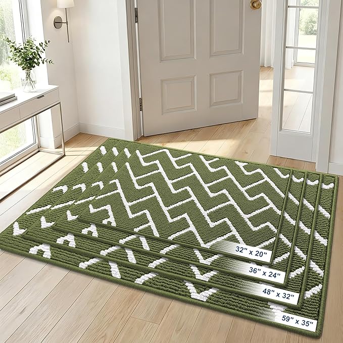 OLANLY Front Door Mat, Non-Slip Rubber Backing, Dirt Resistant and Absorbent, Washable, Easy to Clean Low-Profile Indoor Doormat for Back Door, Entryway, Inside Entrance, 32x20, Green