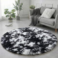 Amdrebio Black White Grey Circle Rug 6Ft Round Area Rugs for Living Room Bedroom, Fluffy Fuzzy Shaggy Furry Rugs for Home Office Kids Room Dorm, Plush Modern Cool Floor Shag Carpet for Men Teen Boys