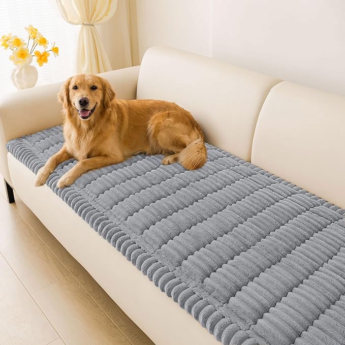 hyha Couch Covers for Dogs Washable, Non Slip Plush Dog Sofa Protectors, Fuzzy Pet Couch Covers for 3 Cushion Sofa Pet Friendly (Grey, 27.6" x 70.9")