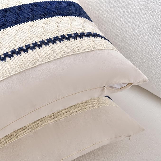 Fancy Homi Set of 1 Navy Blue Euro Decorative Throw Pillow Covers 26x26 Inch for Couch Bed Sofa Living Room, Aesthetic Modern Organic Farmhouse Home Decor, Soft Cotton Woven Textured Cushion Case