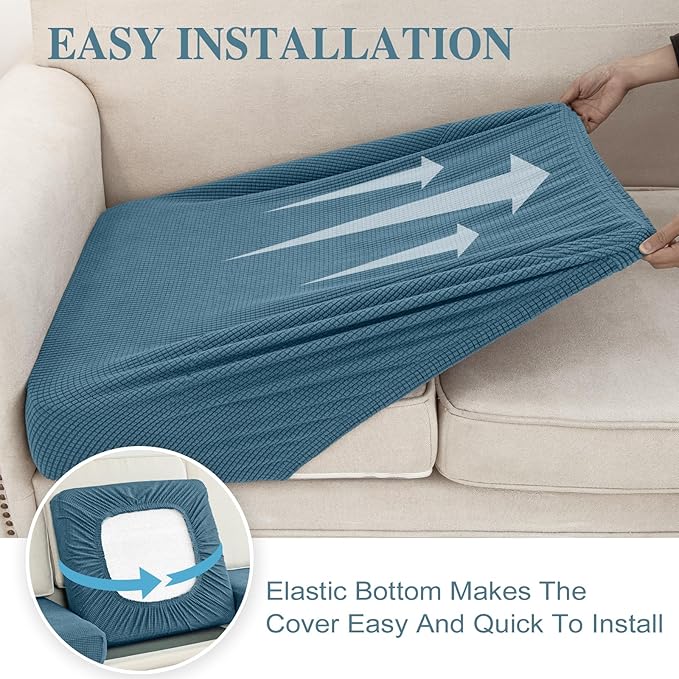 Couch Cushion Cover Chaise Lounge Cover Washable Separate Seat Chaise Couch Cover Stretch Sectional Sofa Slipcover(1 Piece for Chaise or Sofa 3-Seater, Blue)