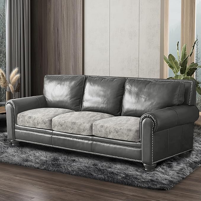 Leather Look Couch Cushion Covers Sofa Seat Slipcovers Sets Couches Furniture Protector for Sectional Armchair Loveseat Pets Kids Stretch Spandex Fabric (3 Cushion Sofa, Griege)