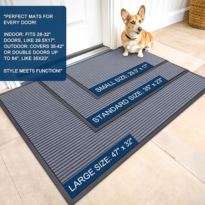 OLANLY Front Door Mat Indoor Outdoor Entrance, Waterproof Heavy Duty Doormat, Fade Resistant, Low Profile, Easy Clean Patio Porch Welcome Floor Mats for Entry, 33x21, Ash Grey