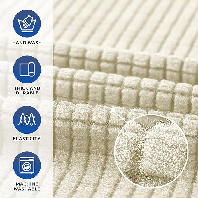 KEKUOU Stretch Oversized Sofa Slipcover 1 Piece Couch Sofa Cover (94"-110") Furniture Protector 4 Seater Sofa with Elastic Bottom for Kids,Pet.Jacquard Checked Pattern Fabric(X Large,Beige)