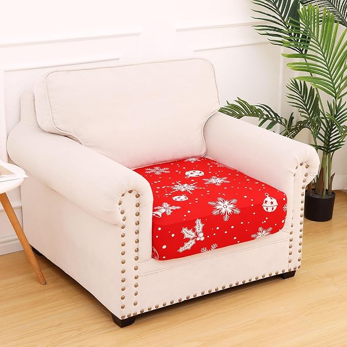 hyha Printed Couch Cushion Covers, Floral Sofa Covers Washable for Cushion Couch, Stretch Pattern Outdoor Cushion Covers for Patio Furniture with Elastic Bottom(Small, Snowflake Bell)