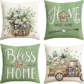 AVOIN colorlife Bless Our Home Farmhouse Eucalyptus Leaves Throw Pillow Covers, 16 x 16 Inch Green Truck Home Sweet Cushion Case Decorations Set of 4