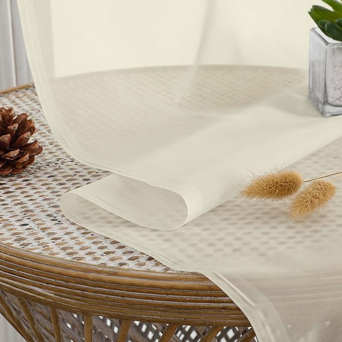 OWENIE Extra Long Cream Sheer Curtains 96 Inches Long 2 Panels Set, Soft Lightweight Airy Voile Sheer Curtain for Bedroom Living Room, Rod Pocket Solid Color Farmhouse Curtains, 59" Wx96 L Inch