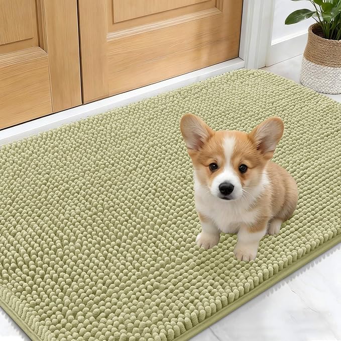 OLANLY Dog Door Mat for Muddy Paws 24x16, Absorbs Moisture and Dirt, Absorbent Non-Slip Washable Doormat, Quick Dry Chenille Mud Mat for Dogs, Entry Indoor Entryway Carpet for Inside Floor, Vanilla