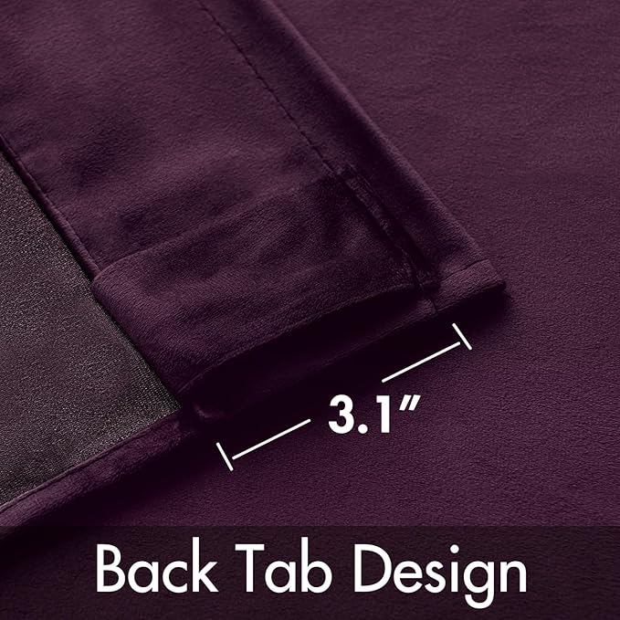 MIULEE Dark Purple Velvet Curtains 108 inches - Luxury Blackout Curtains for Bedroom Living Room Thermal Insulated Super Soft Window Drapes Rod Pocket & Back Tab, W52 x L108 inches, 2 Panels