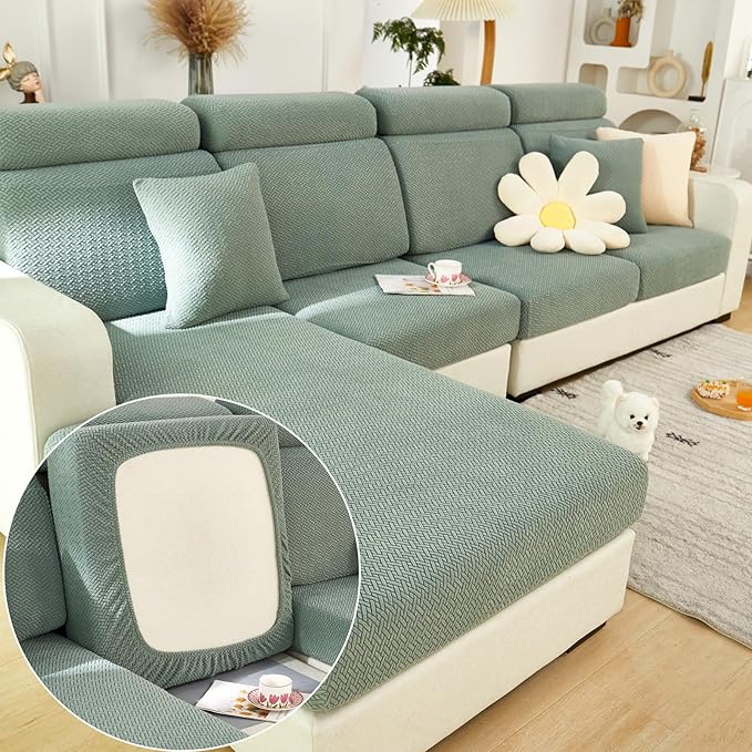 Couch Cushion Covers for Sofa Couch Covers Wear-Resistant Universal Sofa Cover Washable Stretch for Sectional Slipcovers (Texture-Green,Large Single Seat Cover)
